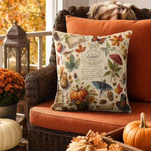 Rustic Autumn Collage Fall Leaves Pumpkin Harvest Cushion
