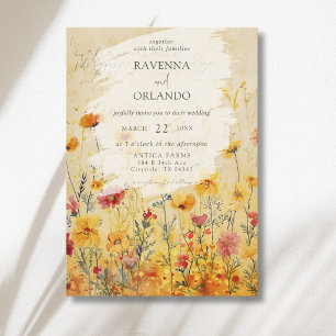 Rustic Autumn Colourful Wildflower Meadow Wedding Invitation