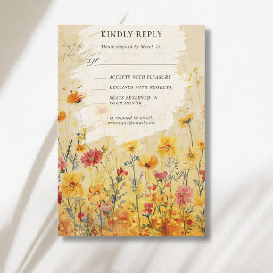 Rustic Autumn Colourful Wildflower Meadow Wedding RSVP Card