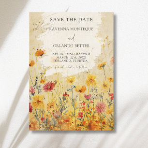Rustic Autumn Colourful Wildflower Meadow Wedding Save The Date