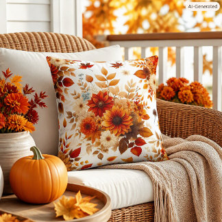 Rustic Autumn Copper Floral Fall Season Flower Cushion