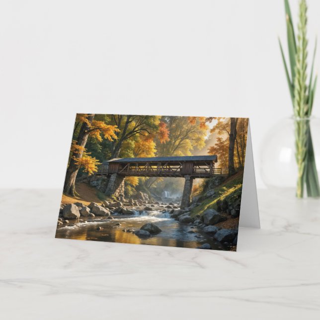 Rustic Autumn Covered Bridge For Birthday Card (Front)