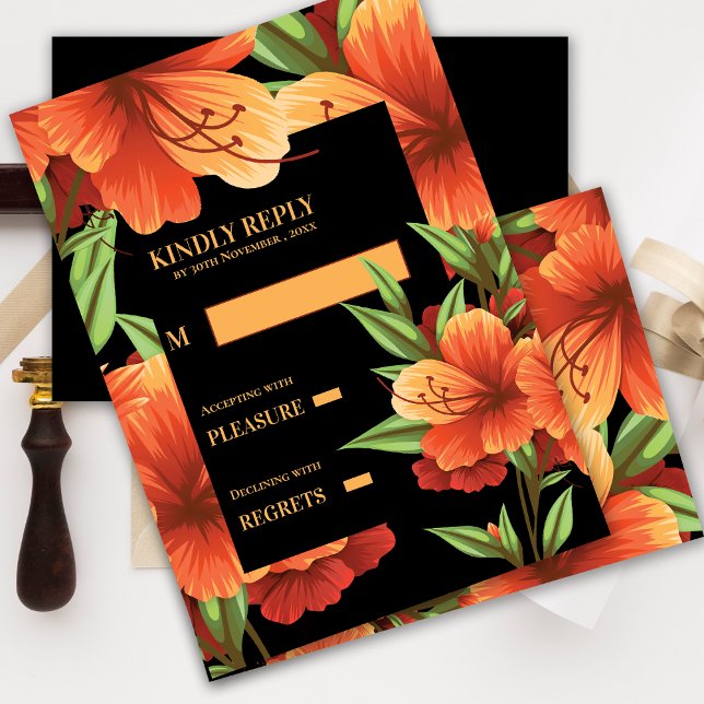 Rustic Autumn Dark Moody Orange Floral Wedding (Watercolor Pretty Orange Floral Wedding RSVP)