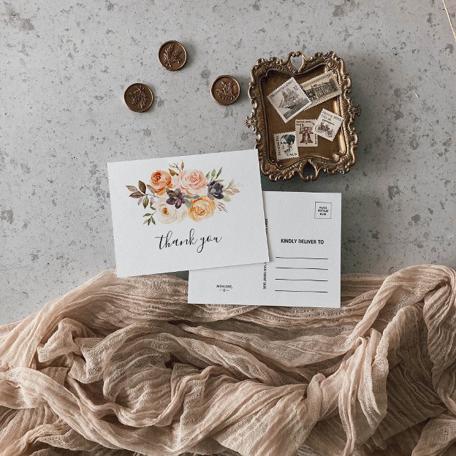 Rustic Autumn Elegant Floral Thank You Postcard (Creator Uploaded)