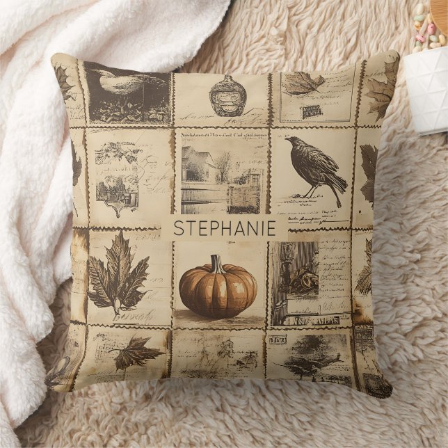 Rustic Autumn Ephemera Collage | Warm Earthy (2) Cushion (Blanket)