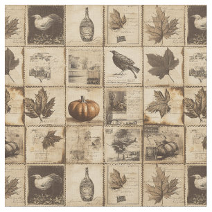 Rustic Autumn Ephemera Collage Warm Earthy (2) Fabric