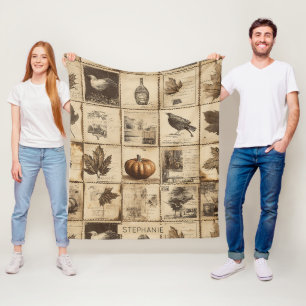 Rustic Autumn Ephemera Collage   Warm Earthy (2) Fleece Blanket