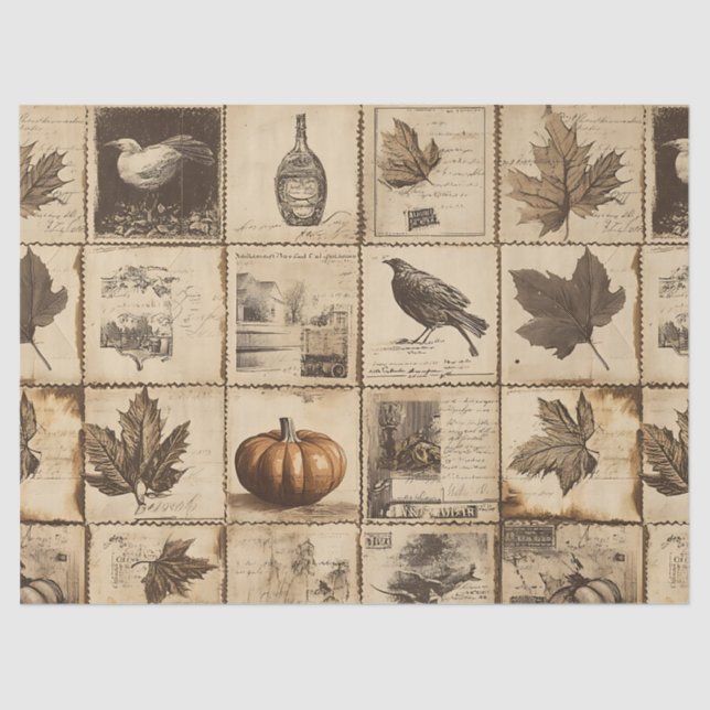 Rustic Autumn Ephemera Collage | Warm Earthy (2) Tissue Paper (Front)