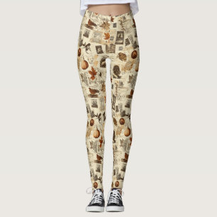 Rustic Autumn Ephemera Collage   Warm Earthy Leggings