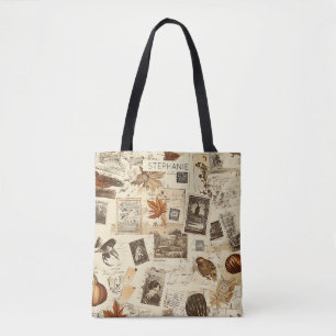 Rustic Autumn Ephemera Collage Warm Earthy Tote Bag