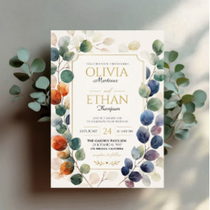 Rustic Autumn Eucalyptus Watercolor Botanical Leav Acrylic Invitations