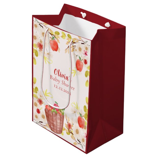 Rustic Autumn Fall Apple Gardening Baby Shower  Medium Gift Bag (Front Angled)