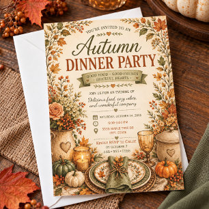 Rustic Autumn Fall Dinner Party Farmhouse Invitation