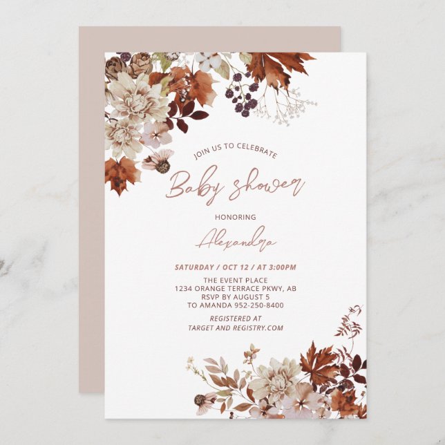 Rustic Autumn Fall Floral Baby Shower Invitation (Front/Back)