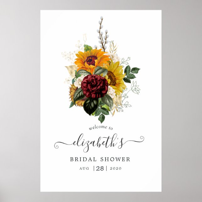 Rustic Autumn Fall Floral Bridal Shower Welcome Poster (Front)