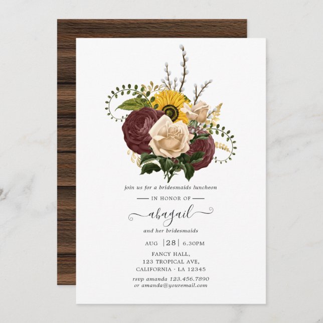 Rustic Autumn Fall Floral Bridesmaids Luncheon Invitation (Front/Back)