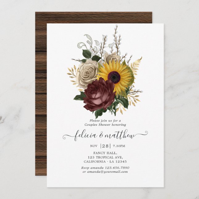 Rustic Autumn - Fall Floral Couples Shower Invitation (Front/Back)