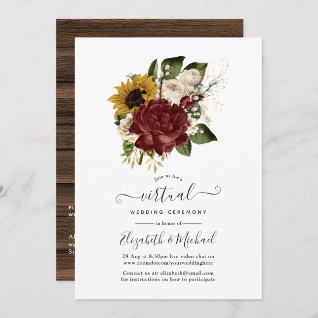 Rustic Autumn - Fall Floral Online Virtual Wedding Invitation (Front/Back)