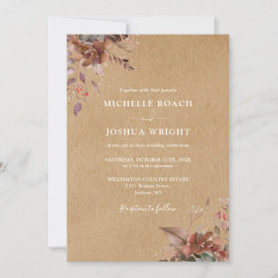 Rustic Autumn Fall Floral Photo Wedding Invitation