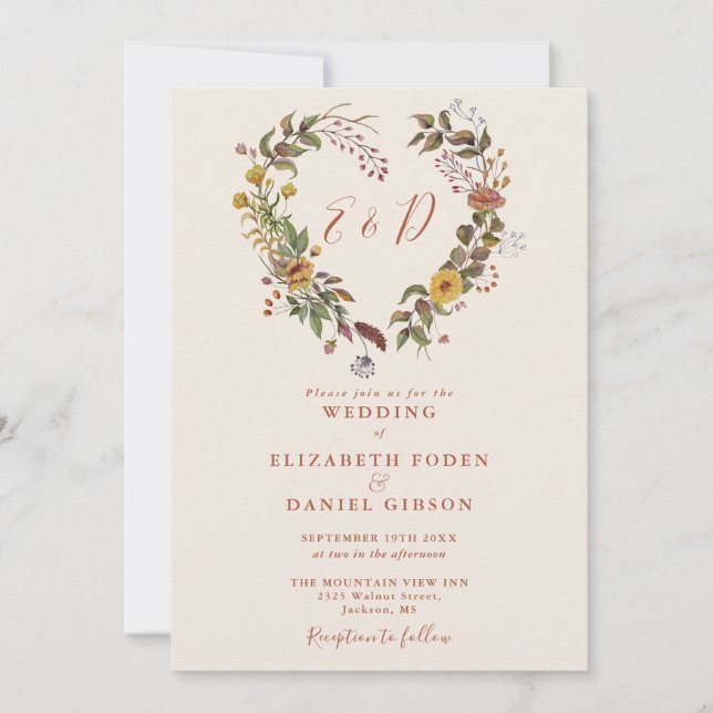 Rustic Autumn Fall Floral QR Code Wedding Invitation (Front)
