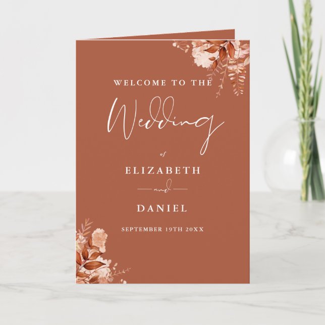 Rustic Autumn Fall Floral Script Wedding  Programme (Front)