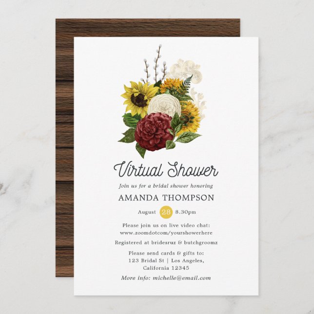 Rustic Autumn - Fall Floral Virtual Bridal Shower Invitation (Front/Back)