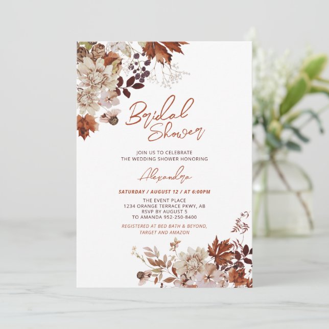 Rustic Autumn Fall Floral Wedding Bridal Shower Invitation (Standing Front)