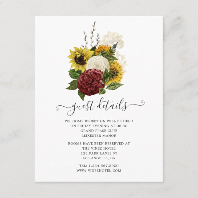 Rustic Autumn - Fall Floral Wedding Guest Details Enclosure Card (Front)