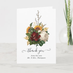 Rustic Autumn - Fall Floral Wedding Photo Thank You Card