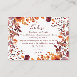 Rustic Autumn Fall Floral Wedding Thank You Place Card