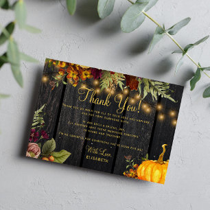 Rustic autumn fall floral wood birthday thank you card