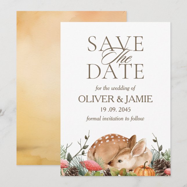 Rustic Autumn Fall Forest Wedding Save the Date (Front/Back)