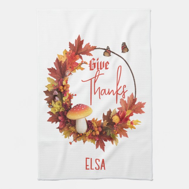Rustic Autumn Fall Give Thanks  Tea Towel (Vertical)