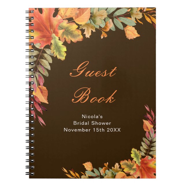 Rustic Autumn Fall Leaves Bridal Shower Guest Book (Front)