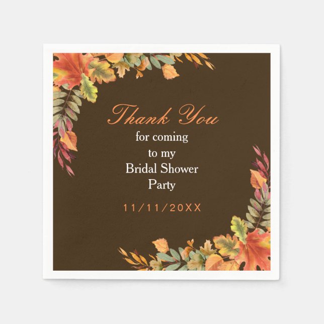 Rustic Autumn Fall Leaves Bridal Shower Napkin (Front)