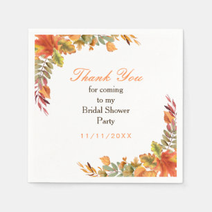 Rustic Autumn Fall Leaves Bridal Shower Napkin