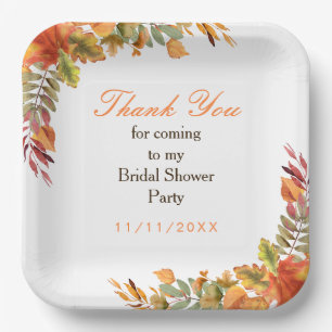 Rustic Autumn Fall Leaves Bridal Shower Paper Plate
