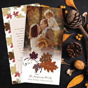 Rustic Autumn Fall Leaves Happy Thanksgiving Photo Holiday Card