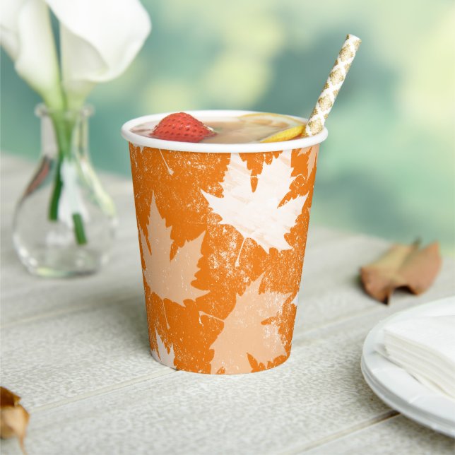 Rustic Autumn Fall Leaves Pattern Paper Cups (Insitu)