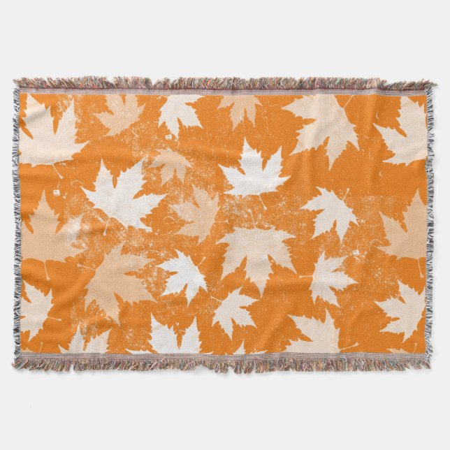 Rustic Autumn Fall Leaves Pattern Throw Blanket (Front)