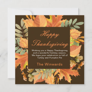 Rustic Autumn Fall Leaves Square Thanksgiving Card