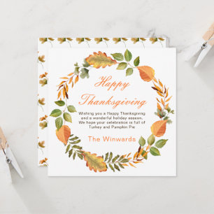 Rustic Autumn Fall Leaves Square Thanksgiving  Card
