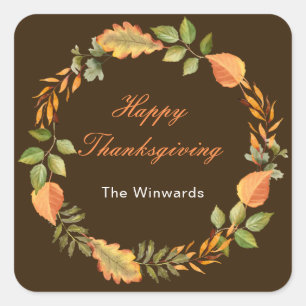 Rustic Autumn Fall Leaves Square Thanksgiving Square Sticker