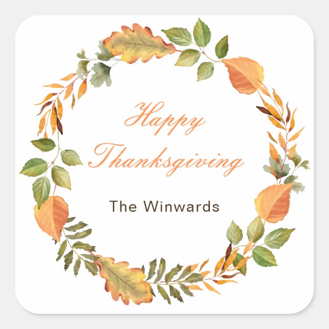 Rustic Autumn Fall Leaves Square Thanksgiving  Square Sticker (Front)