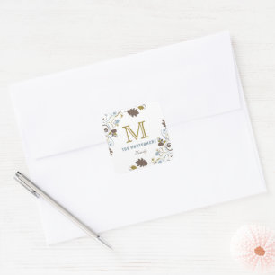 Rustic Autumn / Fall Leaves Thanksgiving Holiday Square Sticker