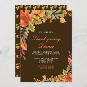 Rustic Autumn Fall Leaves Thanksgiving Party Invitation