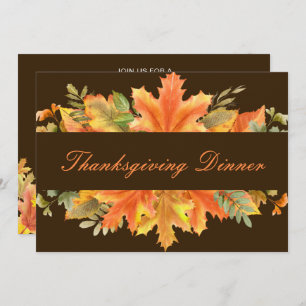 Rustic Autumn Fall Leaves Thanksgiving Party Invitation