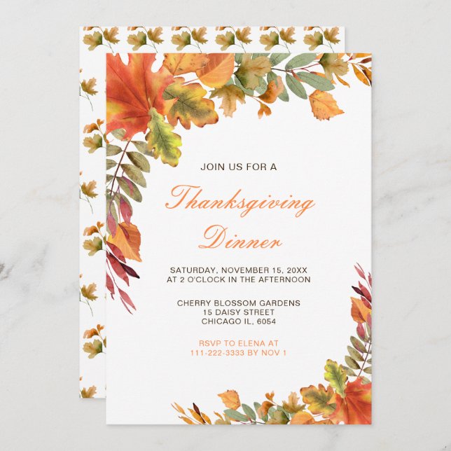 Rustic Autumn Fall Leaves Thanksgiving Party Invitation (Front/Back)