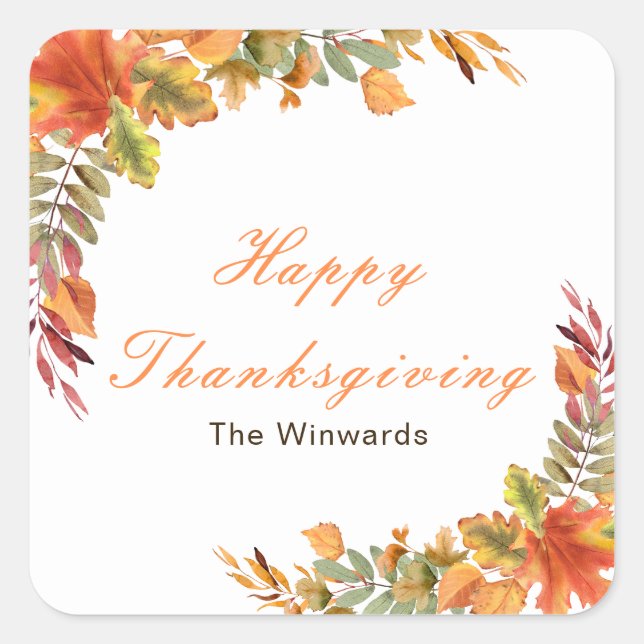 Rustic Autumn Fall Leaves Thanksgiving Party Square Sticker (Front)