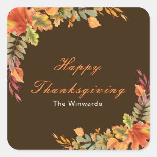 Rustic Autumn Fall Leaves Thanksgiving Party Square Sticker